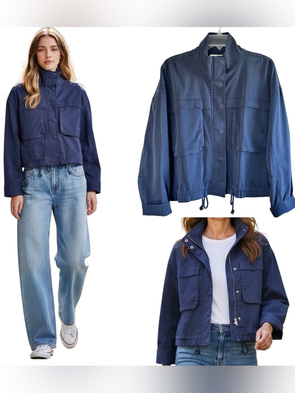Caslon Cropped Utility Coat inc Navy Blazer Jacket Women’s Size XL New with Tags